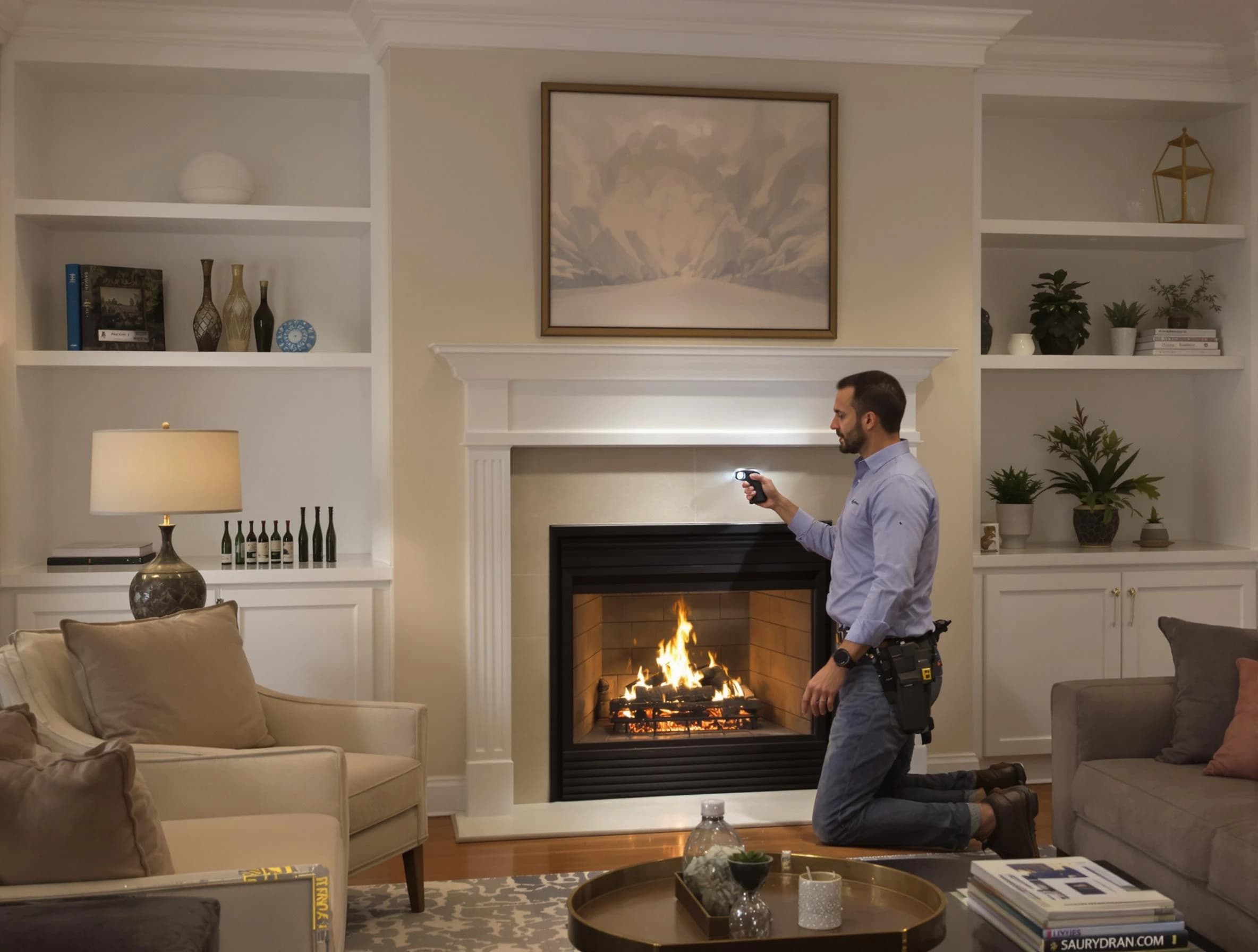 Surprise Chimney Sweep conducting a fireplace safety inspection in Surprise, AZ