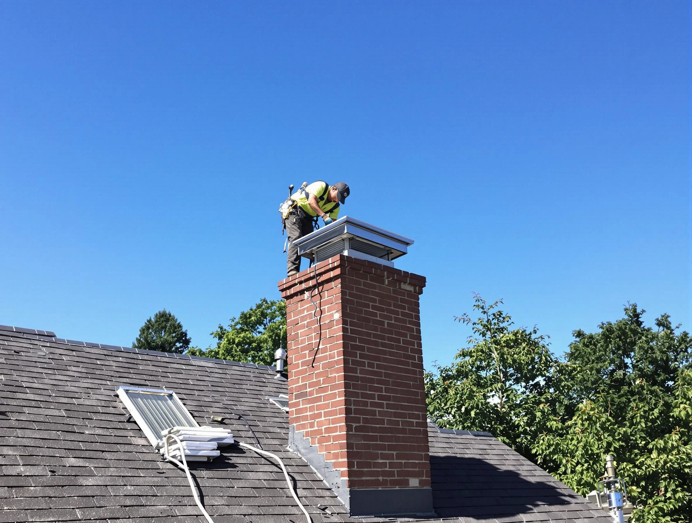 Surprise Chimney Sweep technician measuring a chimney cap in Surprise, AZ