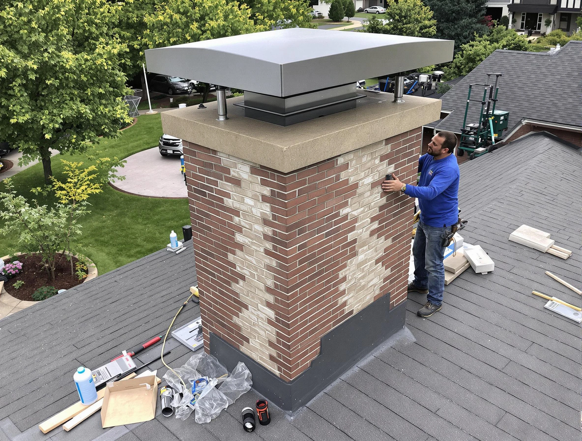 Surprise Chimney Sweep team working on a custom chimney remodel in Surprise, AZ